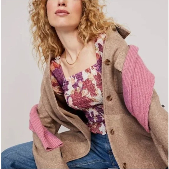 Old Navy L Floral Smocked Peasant Top Boho Square Neck Peasant Autumn Blouse NWT - Picture 3 of 8